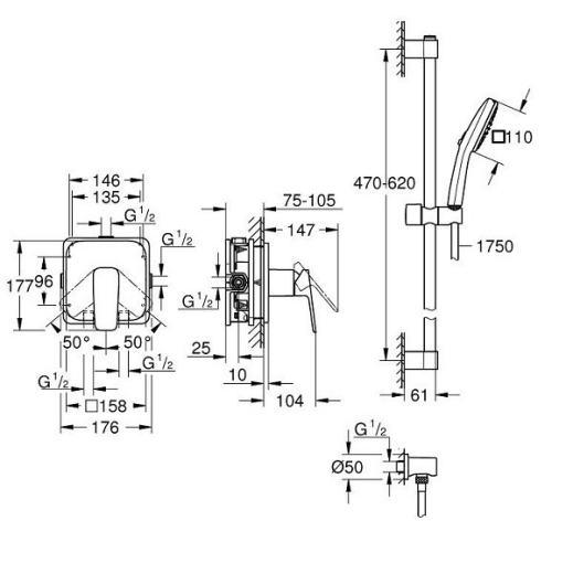 Прихована душова система Grohe Cubeo з Tempesta 110 (1053350000) - 6