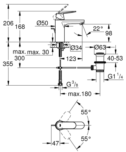Змішувач для раковини Grohe Eurosmart Cosmopolitan M-Size (23325KW0) - 2