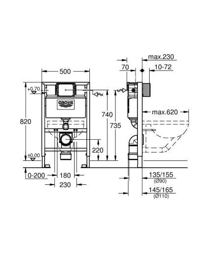 Комплект для унитаза 2в1 Grohe Rapid SL монтажная высота 0.82 м (38948000) - 3