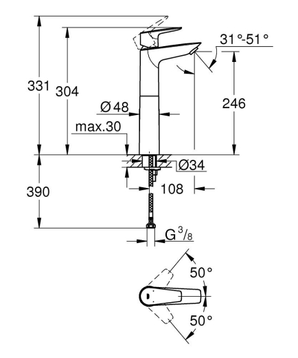 Змішувач для раковини Grohe BauEdge New XL-Size (23761001) - 5
