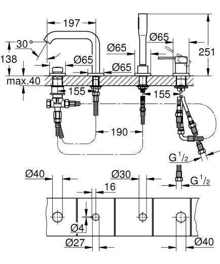 Змішувач для ванни Grohe Essence на 4 отвори (25251001) - 2