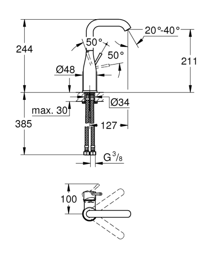 Смеситель для раковины Grohe Essence L-Size (24177KF1) - 5