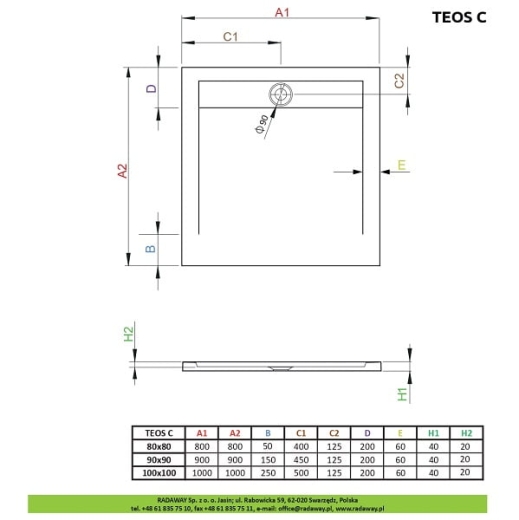 Душевой поддон RADAWAY Teos С 900x900x40 черный (HTC9090-54) - 4
