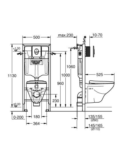 Комплект для унітазу 4в1 Grohe Rapid SL монтажна висота 1,13м (36502000) - 6