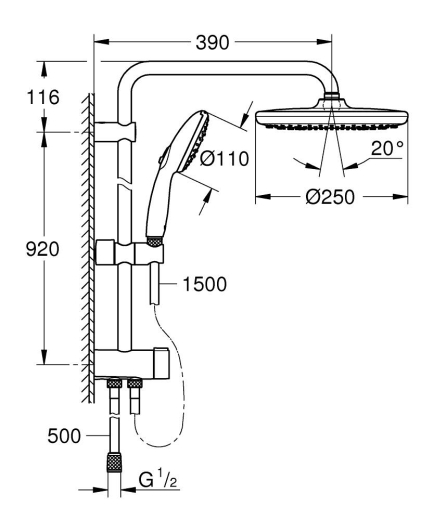 Душева система Flex з перемикачем Grohe Tempesta System 250 (26675001) - 5