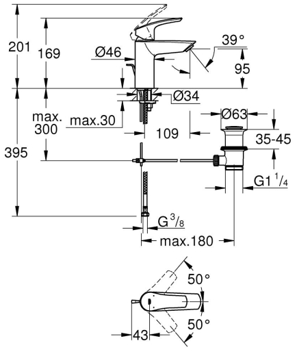 Смеситель для раковины Grohe Eurosmart S-Size (332652433) - 5