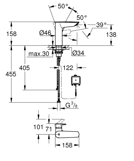 Смеситель однорычажный с инфракрасной электроникой для раковины Grohe Eurosmart (239752433) - 5