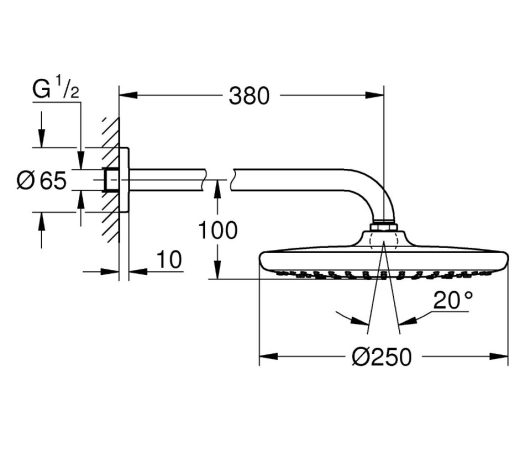 Набір 380 мм верхнього душу Grohe Tempesta 250, 1 режим струменя (266682430) - 5