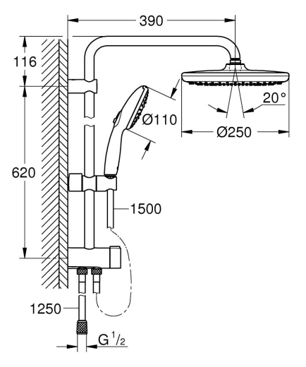 Душева система Flex з перемичкою Grohe Tempesta System 250 (269802431) - 5