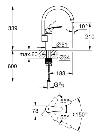 Комплект змішувачів 4в1 для ванної та кухні Grohe Eurosmart (UA123248M3) - 9