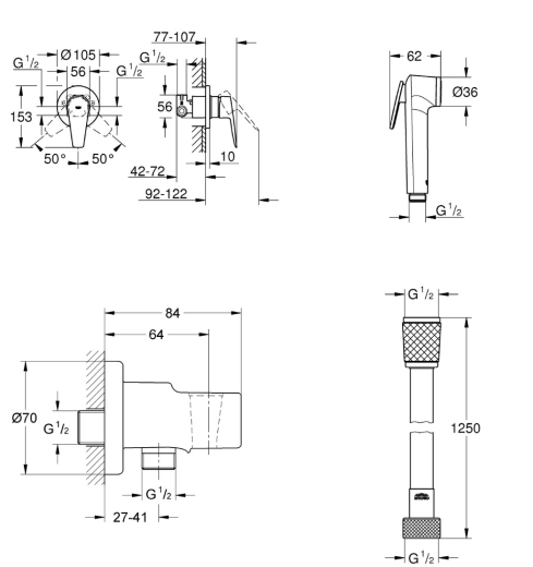 Готовый комплект для гигиенического душа Grohe BauEdge New с Tempesta-F (UA28512003) - 6