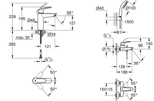 Комплект змішувачів 2в1 Grohe Eurosmart (UA123302M0) - 4