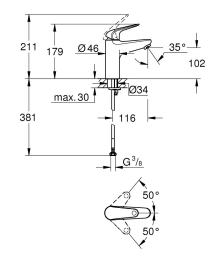 Одноважільний змішувач для раковини Grohe Euroeco M-Size (24266001) - 4