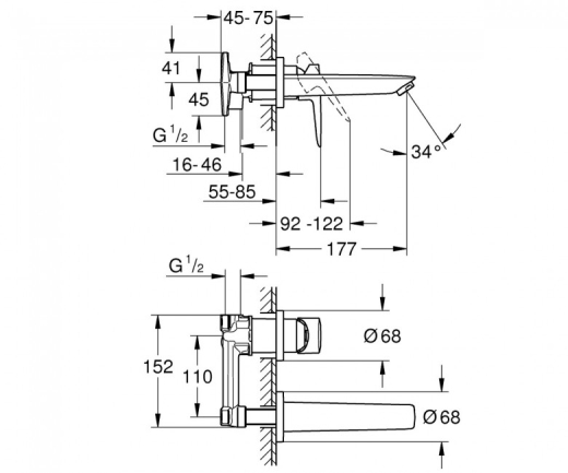 Смеситель на два отверстия Grohe BAU LOOP NEW 20289001 - 2