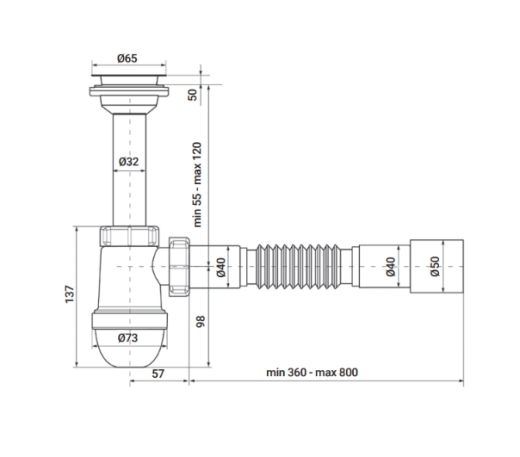 Сифон для умивальника Zerix SU-01 1 1/4"x40 з литим випуском (ZX4947) - 2