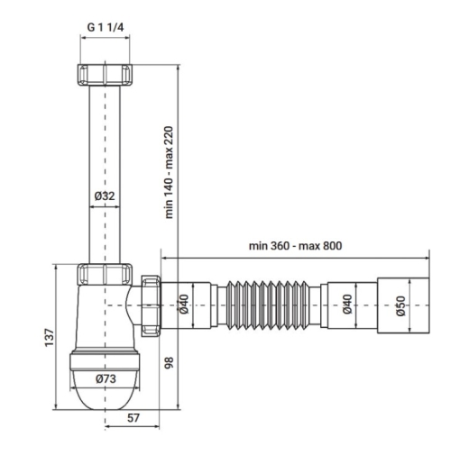 Сифон для умивальника Zerix SU-03-В 1 1/4"x40 без випуску (ZX5084) - 2