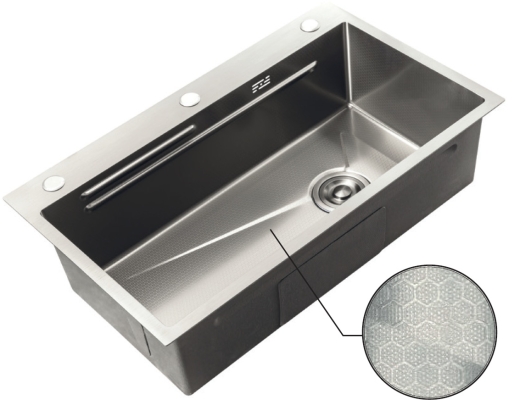 Мойка Zerix ZH7545-SET-05 DECOR NANO-SILVER (3.0/0.8) с нерж. стали, (нержавейка) (ZM5584) - 2