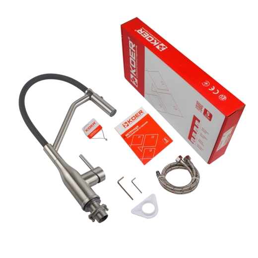 Смеситель для кухни Koer KI-70026-02 с черным силиконовым изливом (KR5209) - 8