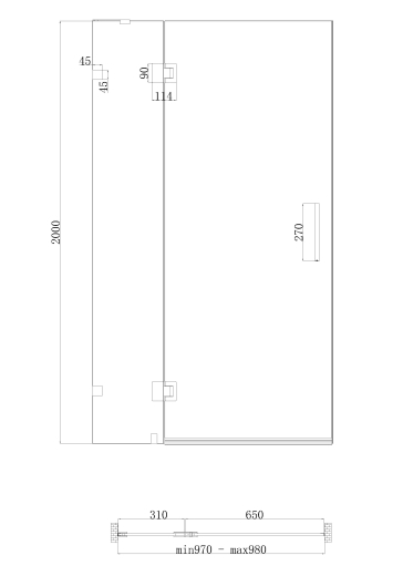 Двері в нішу Koer SR SD04-100x200-TR-01 прозоре скло Easy Clean 10мм, хром (KR5386) - 4