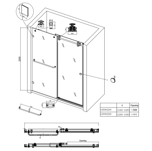 Двері в нішу Koer SR SD06-140x220-TR-01 прозоре скло Easy Clean 8мм, хром (KR5368) - 3