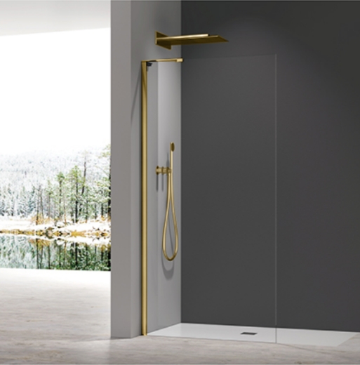Душова перегородка Koer SR SP02-100x200-TR-12 Walk-In проз.скло Easy Clean 8мм, матове золото (KR5396) - 2