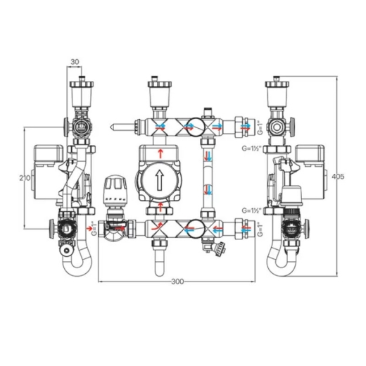 Смесительный узел Koer KR.S1021 (с байпасом) 1" НР SUS304 (KR2955) - 2