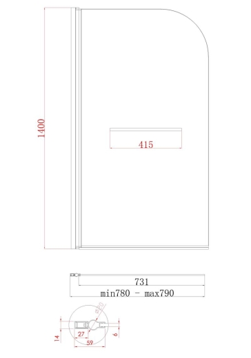 Шторки стеклянные на ванну Koer SR BS02-80x140-TR-01 прозрачное стекло 6мм, хром (KR5401) - 9