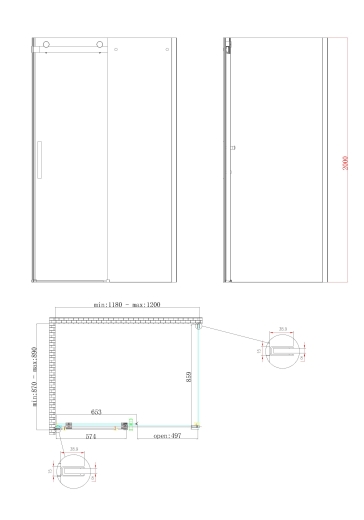Бічна стінка до кабіни Koer SR SW01-90x200-TR-01 прозоре скло Easy Clean 8мм, хром (KR5381) - 7