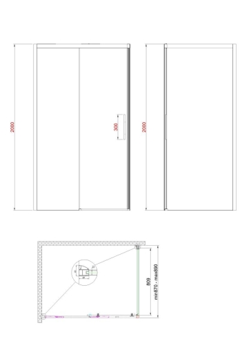 Бічна стінка до кабіни Koer SR SW05-90x200-TR-01 прозоре скло Easy Clean 6мм, хром (KR5407) - 7