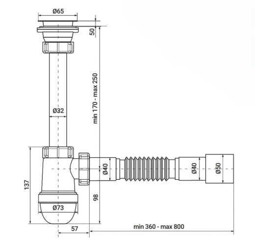 Сифон для раковины Zerix SU-03-А 1 1/4” пластик, белый (ZX5083) - 2