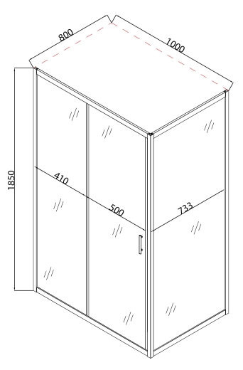 Душова кабіна без піддону Mixxus HARD SC01-100x80x185-TR CHROME прозоре скло 5мм (MI6911) - 2