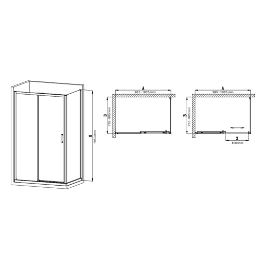 Душова кабіна без піддону Mixxus Premium DIVERSE SC03-100x80x195-TR Chrome прозоре скло 6мм (MI6865) - 4