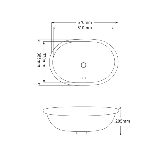 Раковина врезная под столешницу MIXXUS PREMIUM ELLIPSE-1701 570х385х205mm с переливом (MP6566) - 2