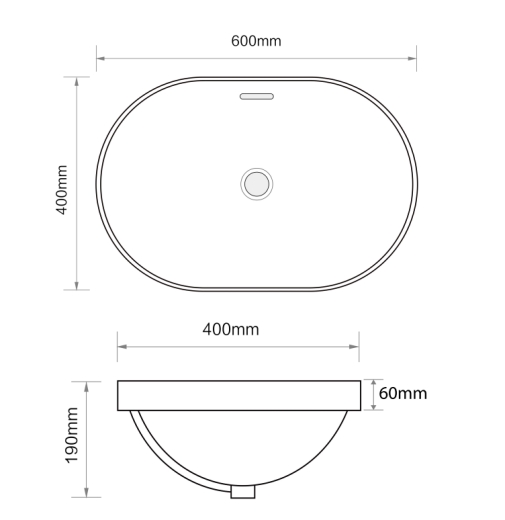 Раковина врезная на столешницу Mixxus Premium ELLIPSE-1601 600х400х190mm с переливом (MP6569) - 2