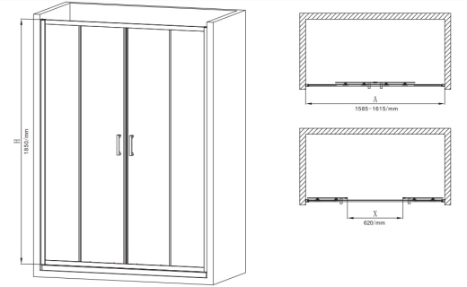Двері в нішу Mixxus Premium DIVERSE SD01-160x185-TR Black прозоре скло 5мм (MI6879) - 2