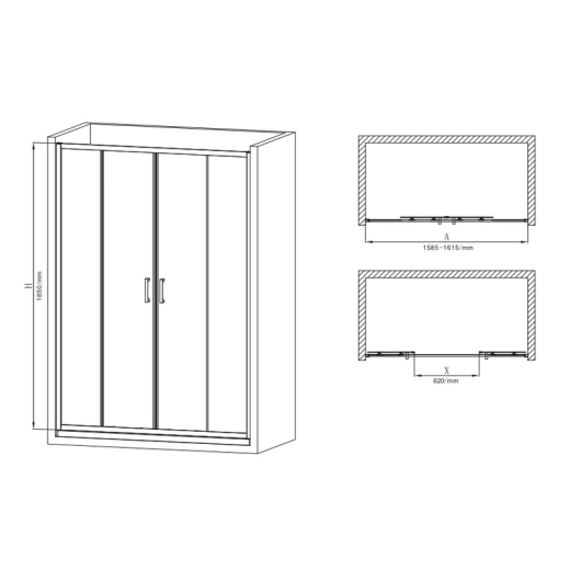Двері в нішу Mixxus Premium DIVERSE SD01-160x185-TR Chrome прозоре скло 5мм (MI6875) - 2
