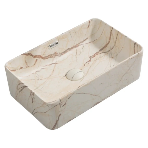Раковина накладна Mixxus Premium QUADRO-0208 MARBLE 480х315х140mm з переливом (MP6518) - 1