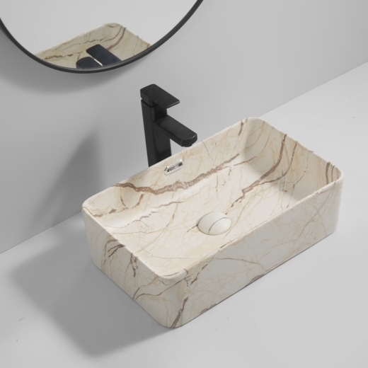 Раковина накладна Mixxus Premium QUADRO-0208 MARBLE 480х315х140mm з переливом (MP6518) - 3