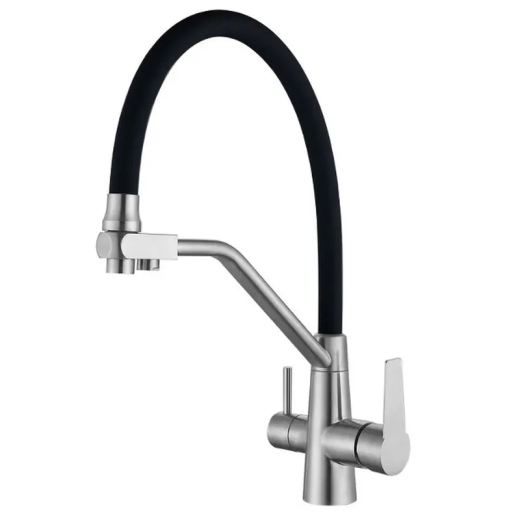 Смеситель для кухни на две воды с гибким изливом Mixxus FUL-021 REFL.BLACK нерж. сталь SUS304 (MX0787) - 1