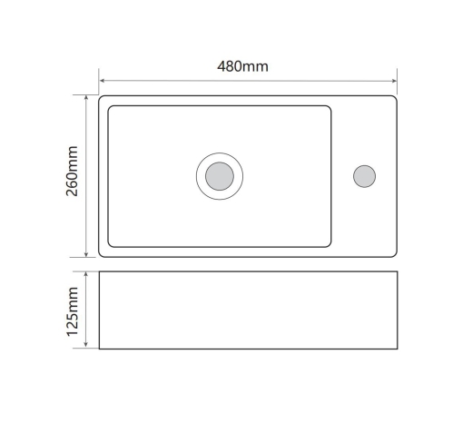 Раковина накладна Mixxus Premium QUADRO-0207 480х260х125mm з отвором під змішувач (MP6503) - 2