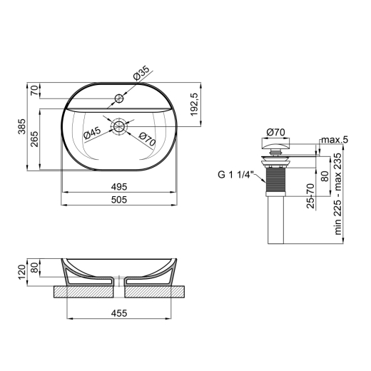 Раковина накладна Mixxus Premium ELLIPSE-0203 510х375х120mm з отвором під змішувач (MP6678) - 3