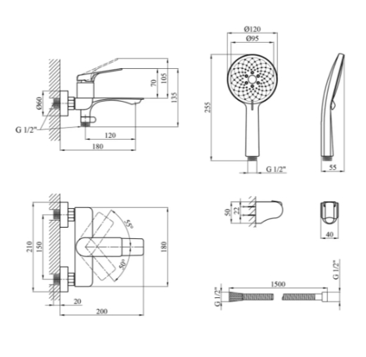 Смеситель для ванны Mixxus Premium DERBY 009 (EURO) GRAPHITE (MI6609) - 6
