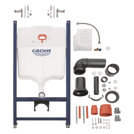 Комплект 4 в 1: Установка Grohe Solido 2 в 1 38971000 + Панель смыва для унитаза Grohe Even 389662430 + Унитаз подвесной безобедочный Kroner Harz WHI493736 RIMLESS с сидением Slim Duroplast /Soft-close / Quick relase KH493736WHIR (CV036761) - 2