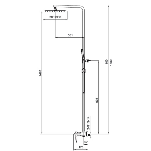 Душова колона KOER KB-58007-04 зі змішувачем водоспад, 3 функції (KR5161) - 2