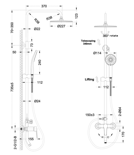 Душова колона зі змішувачем Mixxus Premium LAGUNA 009-J 3 режими (MI6825) - 2