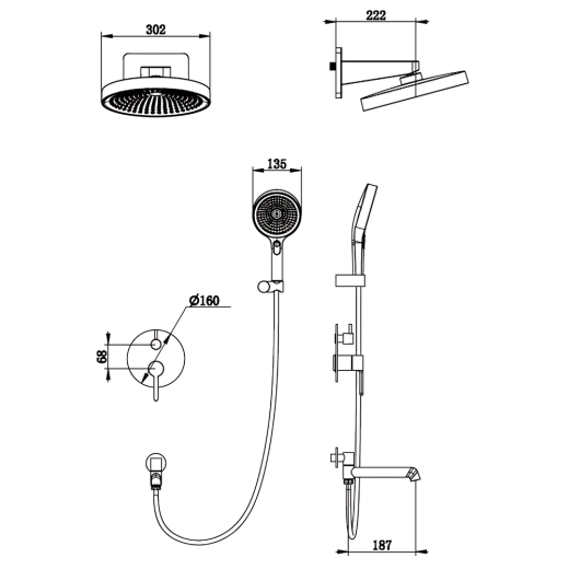 Встраиваемая душевая система Koer KB-66029-01 3 функции, цвет хром (KR5483) - 11