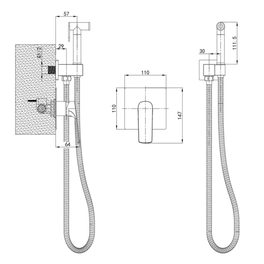 Змішувач для гігієнічного душу Mixxus Premium MONE 002 INNER Graphite вбудований з лійкою (MI6784) - 2