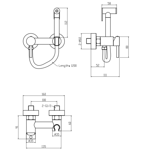 Змішувач для гігієнічного душу Mixxus Premium Hans 024-B з лійкою (MI6923) - 2