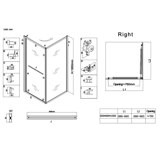 Душова кабіна без піддону Koer SR SC09-90x90x200-R-TR-12 прозоре скло Easy Clean 6мм Матове золото (KR5771) - 2