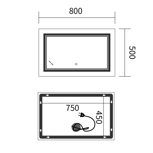 Зеркало Mixxus Premium QUADRO MR20-50x80-Reverse с Led Touch, Anti-fog, димером, регулятором яркости (MP6620) - 2